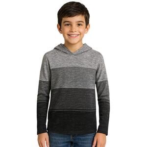 Boys Medium Hoodie Long Sleeve T-Shirt Heather Gray and Black Color Block
